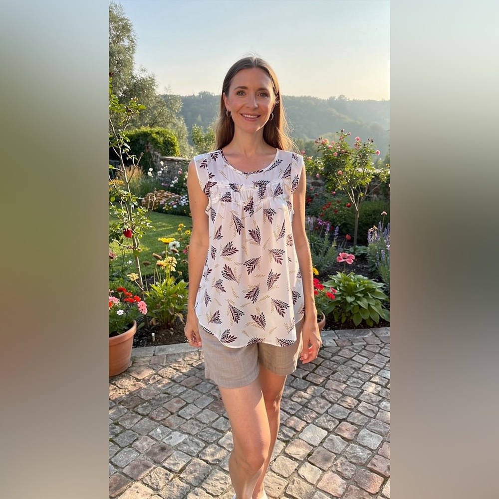 LOFT White and Purple Floral Blouse